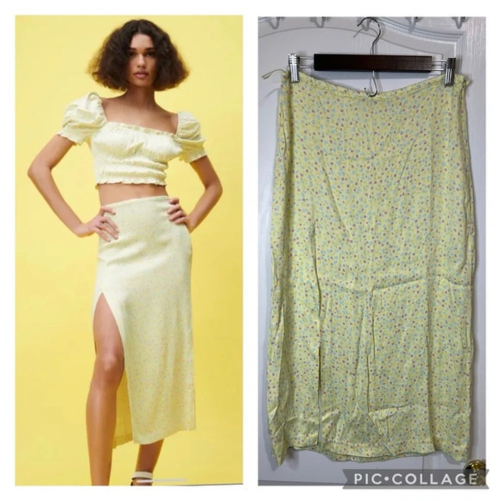 Zara Yellow Floral Midi Skirt